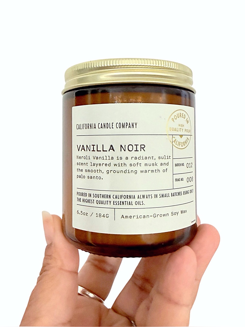 Leoben Company Vanilla Noir Soy Candle - Amber Jar, Gold Lid